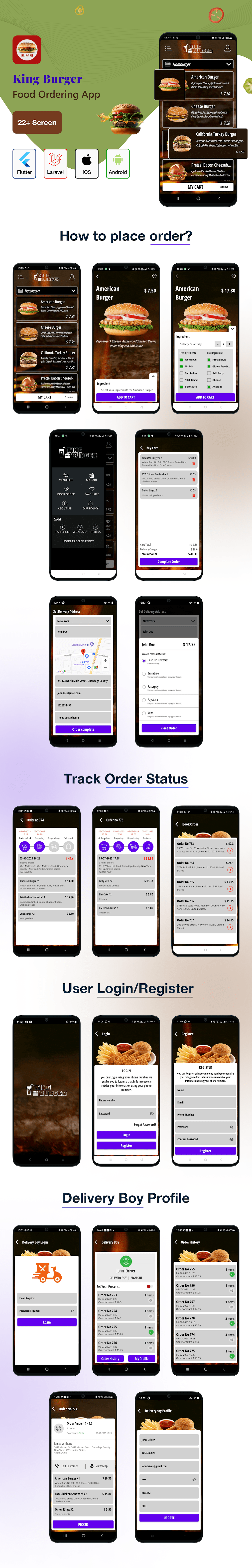 KING BURGER restaurant with Ingredients & delivery boy full flutter application